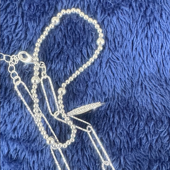 Silver paperclip Chain Necklace with bracelet and ring - Picture 3 of 3